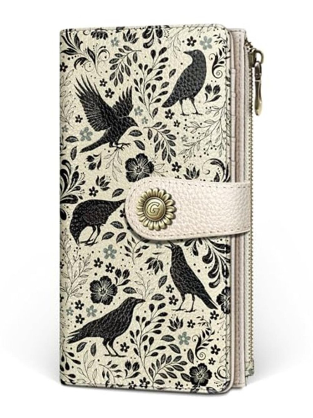 New Crow Womens Wallet RFID Blocking, Goth Credit Card Holder Bifold